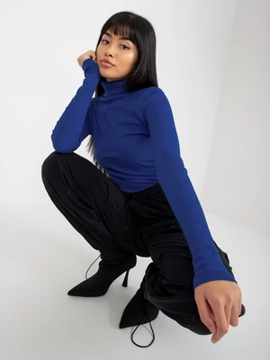 Cobalt blue ribbed turtleneck blouse Elisee RUE PARIS