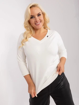 Ecru Plus Size Basic Blouse with Cuff