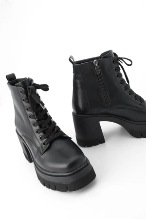 Marjin Women's Lace-Up Zip Heeled Ankle Boots Konis Black.