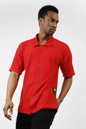 XHAN Men's Coral Loose Short Sleeve Shirt 1kx2-44733-64