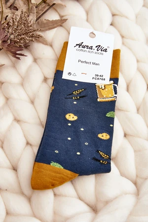 Men's Beer Pattern Socks in Navy Blue