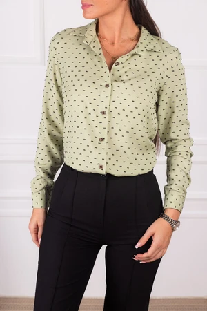 armonika Women's Green Patterned Long Sleeve Shirt