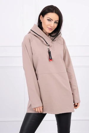 Tunic with zipper on hood Oversize beige