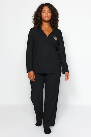 Trendyol Curve Black Plain Jersey Homewear Plus Size Pajama Set