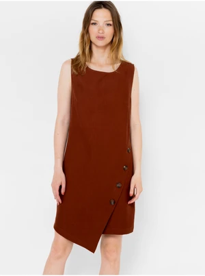 Brown Asymmetrical Dress with Decorative Buttons CAMAIEU - Women