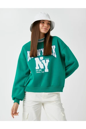 Koton College Sweatshirt with Embroidered Stand-Up Collar Fleece inside.