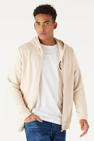 AC&Co / Altınyıldız Classics Men's Beige Standard Fit Normal Cut Hooded and Zippered Sweatshirt Jacket.