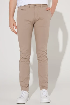 AC&Co / Altınyıldız Classics Men's Beige Slim Fit Slim Fit Trousers with Side Pockets, Cotton Diagonal Pattern Flexible Trousers.