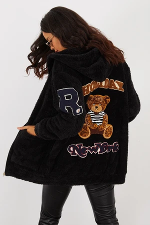 Cool & Sexy Women's Black Back Printed Hooded Plush Coat