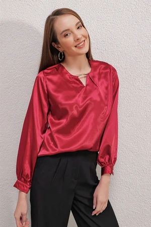 Bigdart 0448 Flowy Satin Blouse - Claret Red