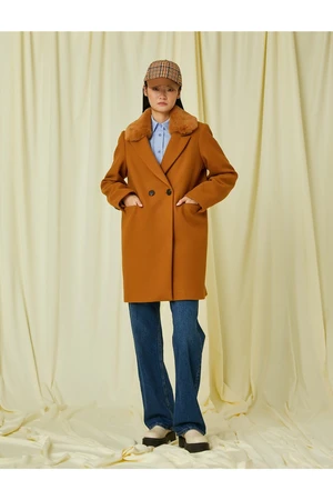 Koton Stamped Coat with Pocket Detail, Tiered Collar