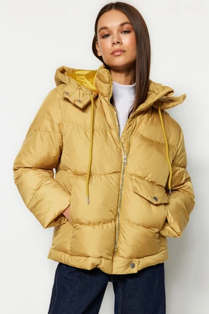 Trendyol Mustard Oversize Hooded Water Repellent Inflatable Coat