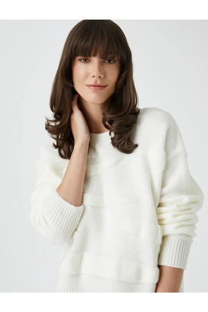 Koton Şahika Ercümen X - Soft Textured Crew Neck Oversized Sweater