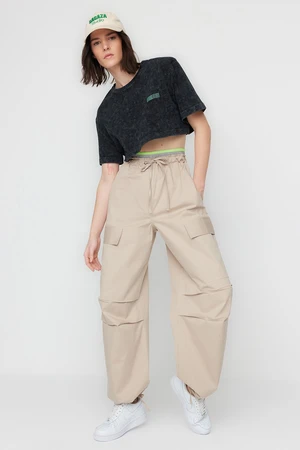 Trendyol X Sagaza Studio Beige Elastic Detailed Cargo Pants