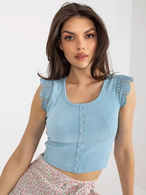 Light blue cotton blouse with ribbed lace