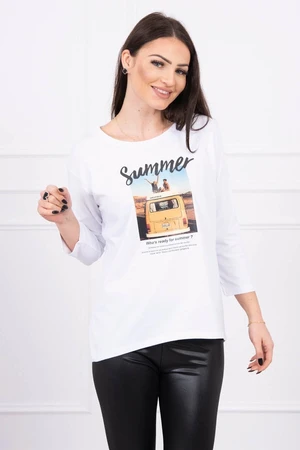 Blouse with Summer car print white