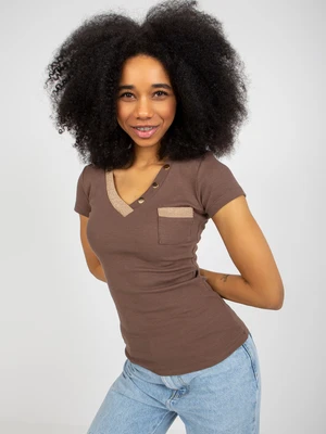 Brown ribbed casual slim blouse