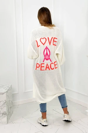 Cardigan sweater with Love & Peace ecru inscription