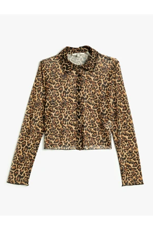 Koton Chiffon Shirt Leopard Patterned Classic Collar Long Sleeved With Buttons