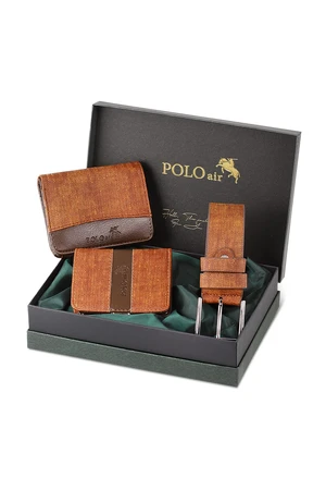 Polo Air Boxed Sport Tan Men's Wallet Belt Card Holder Set