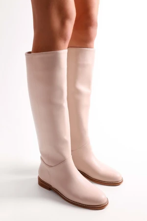 Shoeberry Women's Mori Beige Skin Riding Boots Beige Skin