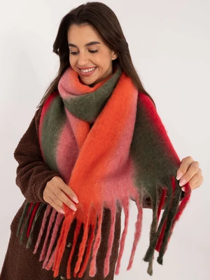 Red and orange warm scarf with fringe