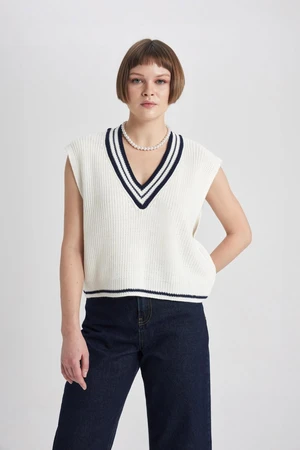 DEFACTO Relax Fit V Neck Thessaloniki Fabric Sweater