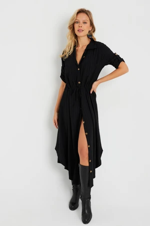 Cool & Sexy Women's Midi Shirt Dress Black Q984