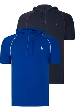 DUAL SET T8570 DEWBERRY HOODED MEN'S T-SHIRT-NAVY BLUE-SAX