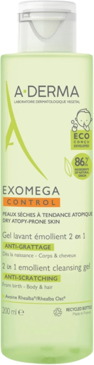 A-DERMA Čisticí gel pro suchou pokožku se sklonem k atopii 2v1 Exomega Control (Cleansing Gel) 200 ml