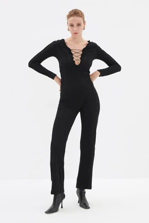 Trendyol Black Tie Detailed Knitted Jumpsuit