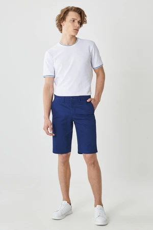 AC&Co / Altınyıldız Classics Men's Indigo Slim Fit Slim Fit Dobby Shorts 100% Cotton Casual Chino Shorts.