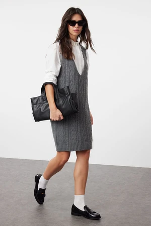 Trendyol Anthracite Braided Knitwear Gilet Dress