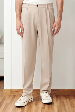 Trendyol Beige Pleated Classic Baggy Fit Fabric Trousers