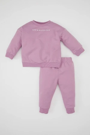 DEFACTO Baby Girl 2-Piece Set Crew Neck Printed Sweatshirt Jogger Elastic Waist Tracksuit Bottoms