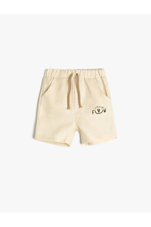 Koton Linen Shorts with Pockets, Tied Waist and Embroidery Detail