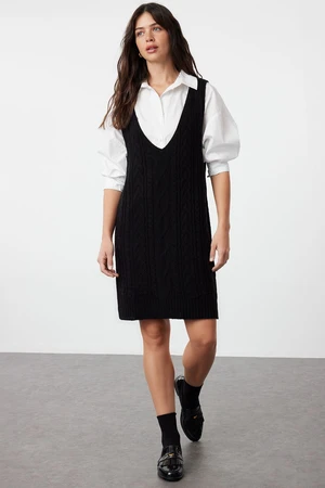 Trendyol Black Hair Braided Knitwear Gilet Dress