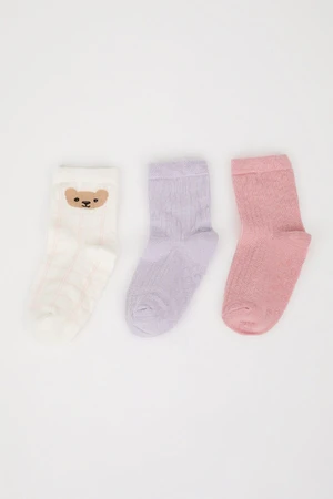 DEFACTO Baby Girl Non-Slip Sole 3-Pack Cotton Long Socks