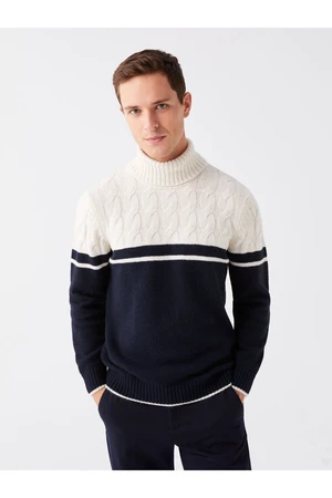 LC Waikiki Men's Turtleneck Long Sleeve Color Block Knitwear Sweater