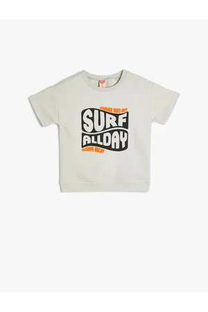 Koton T-Shirt Slogan Printed Short Sleeve Crew Neck Cotton