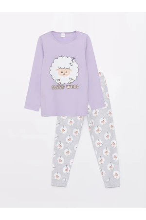 LC Waikiki Crew Neck Printed Long Sleeve Girls Pajamas Set