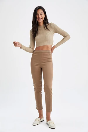 DEFACTO Valentina Cigarette Satin Pants Normal Waist Basic Straight Elastic Waist Straight Leg