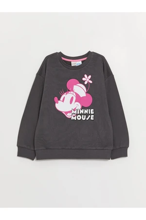 LC Waikiki Crew Neck Minnie Mouse Printed Long Sleeve Girl's Sweatshirt