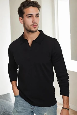 86813 Dewberry Polo Neck Long Sleeve Knitwear-BLACK