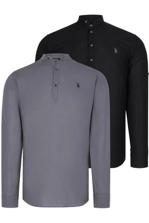 DOUBLE SET G783 DEWBERRY JUDGE COLLAR SHIRT-BLACK-ANTHRACITE