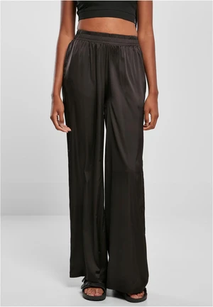 Women's satin wide trousers black