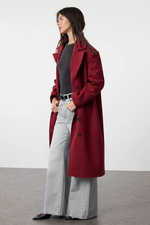 Trendyol Claret Red Asymmetric Closure Soft Texture Oversize Coat