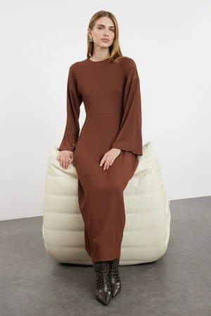 Trendyol Brown Spanish Sleeve Crepe/Textured Knit Dress