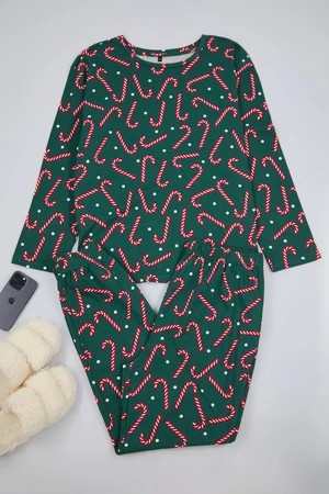 Trendyol Curve Green New Year Themed Knitted Pajama Set