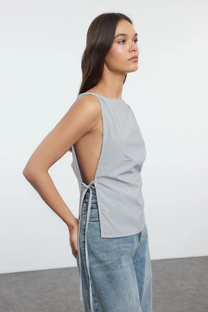 Trendyol Gray Side Tie Detailed Sleeveless Woven Blouse